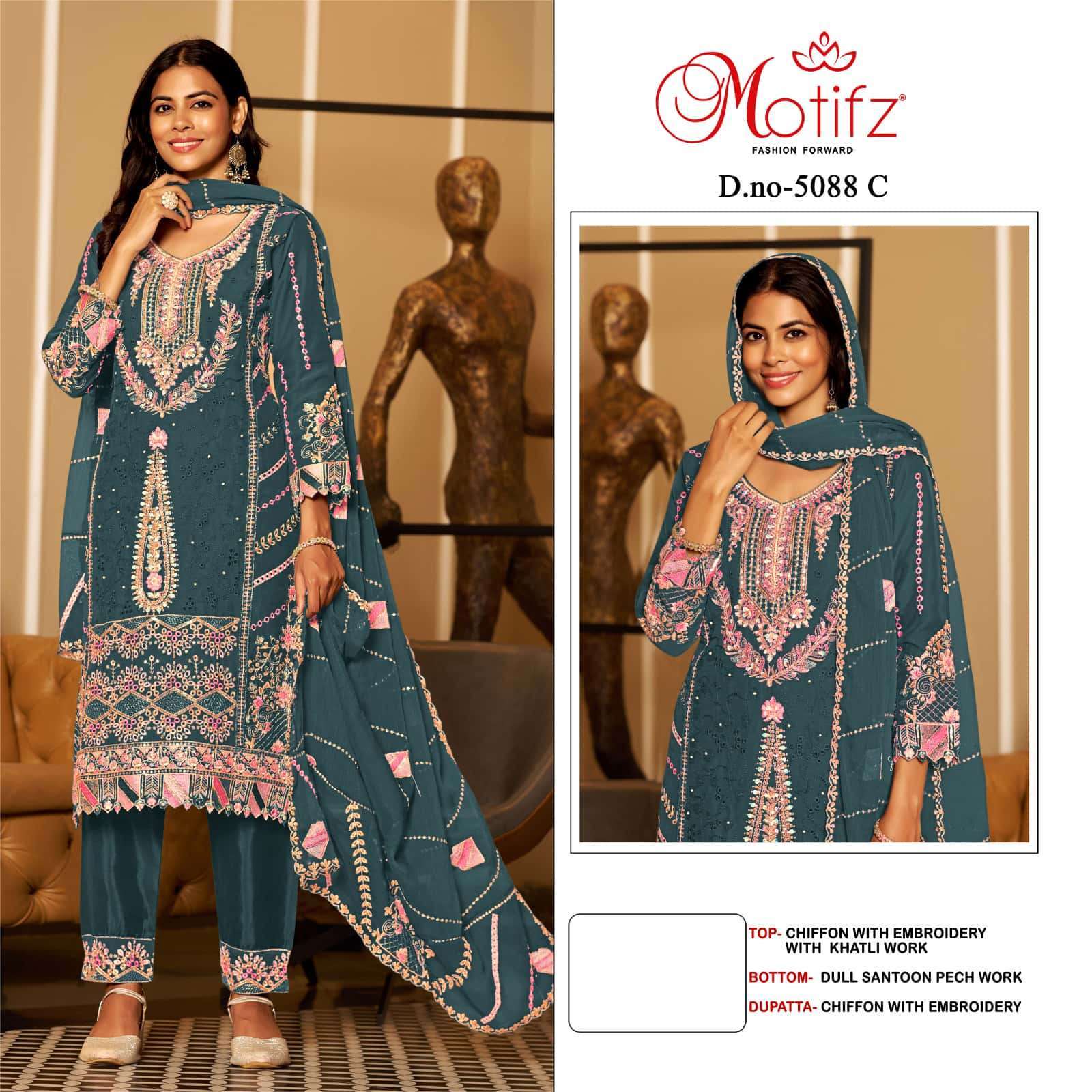 MOTIFZ D 5088 COLORS PAKISTANI CHIFFON SUIT WHOLESALER 
