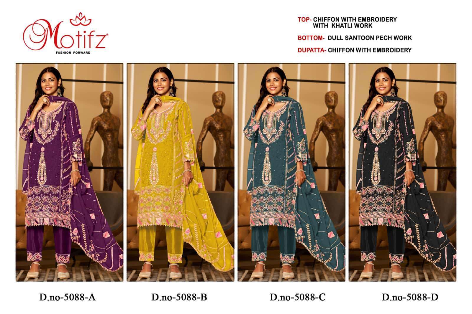 MOTIFZ D 5088 COLORS PAKISTANI CHIFFON SUIT WHOLESALER 