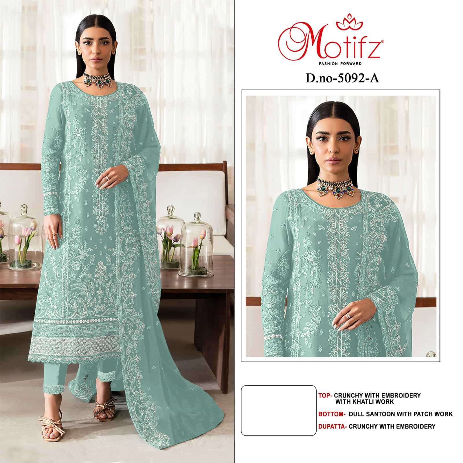 MOTIFZ D 5092 COLORS PAKISTANI ORGANZA EMBROIDERY SUIT WHOLESALER 