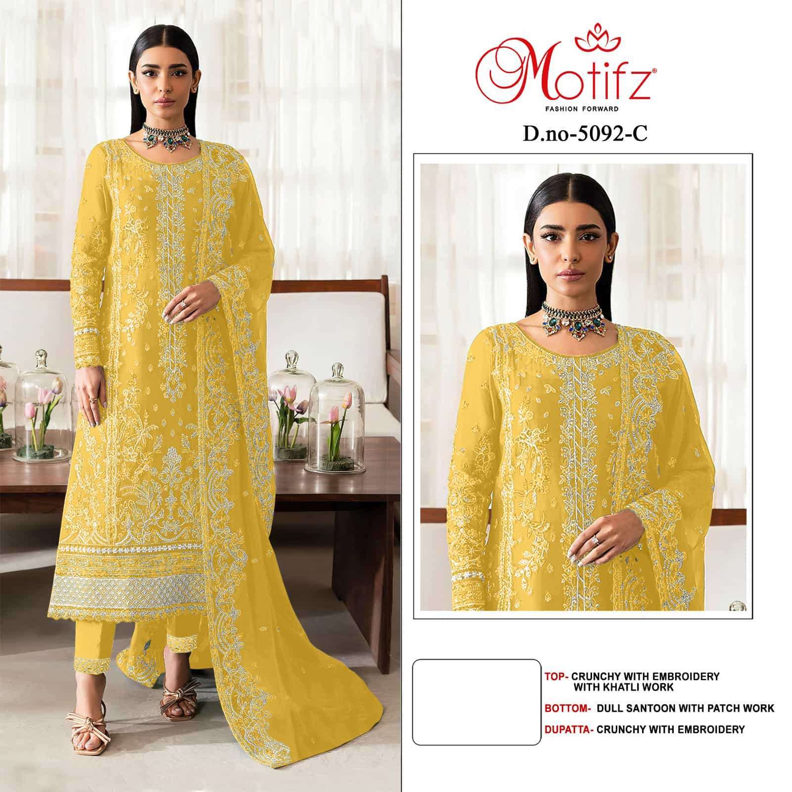 MOTIFZ D 5092 COLORS PAKISTANI ORGANZA EMBROIDERY SUIT WHOLESALER 