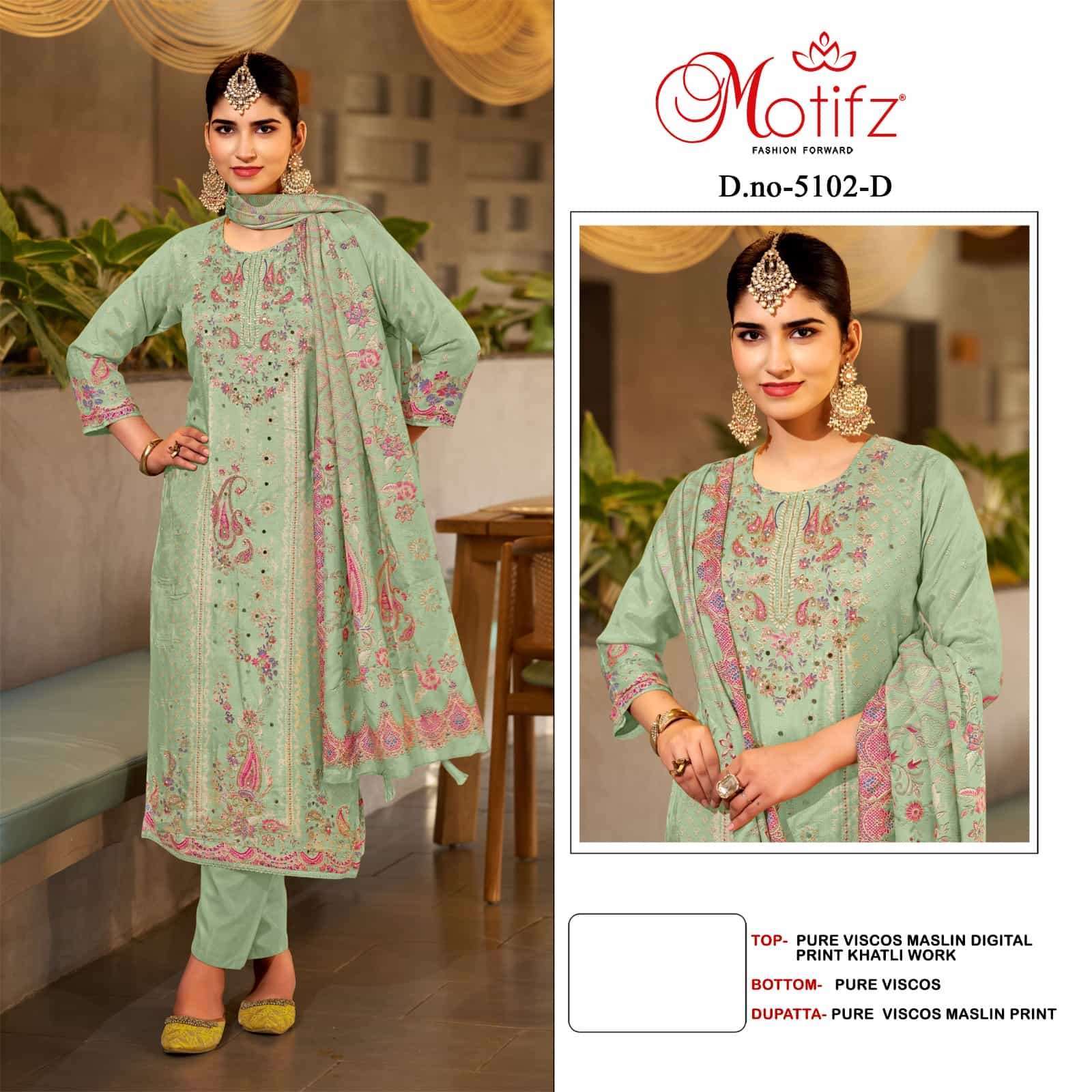 MOTIFZ D 5102 COLORS PAKISTANI MUSLIN LADIES SUIT WHOLSALER 2025