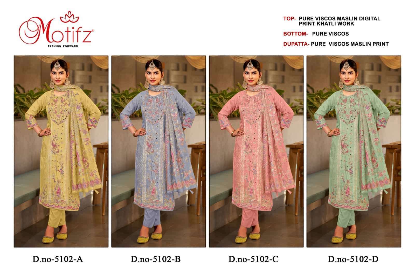 MOTIFZ D 5102 COLORS PAKISTANI MUSLIN LADIES SUIT WHOLSALER 2025