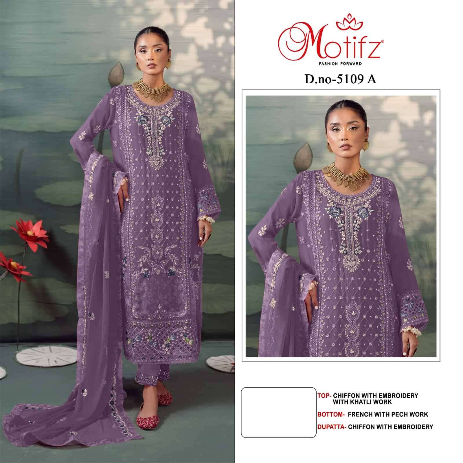 MOTIFZ D 5109 COLORS DESIGNER PAKISTANI CHIFFON SUIT WHOLESALER 