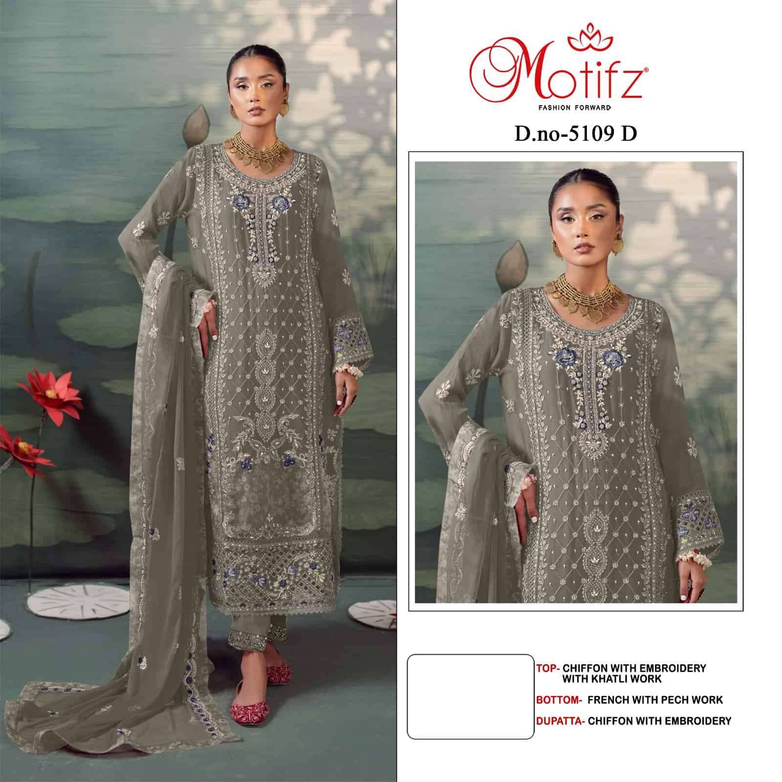 MOTIFZ D 5109 COLORS DESIGNER PAKISTANI CHIFFON SUIT WHOLESALER 