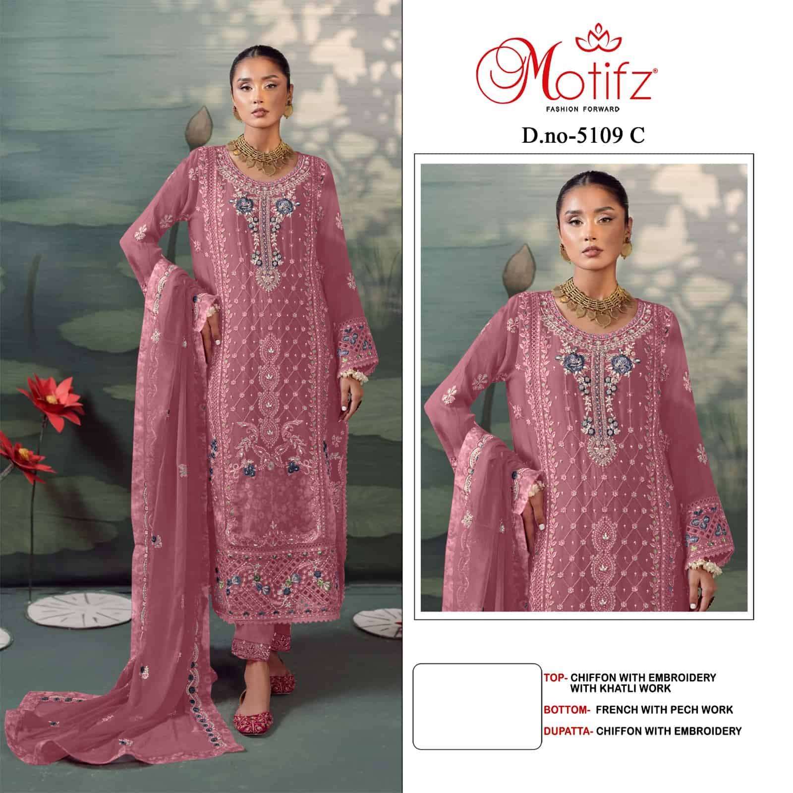 MOTIFZ D 5109 COLORS DESIGNER PAKISTANI CHIFFON SUIT WHOLESALER 