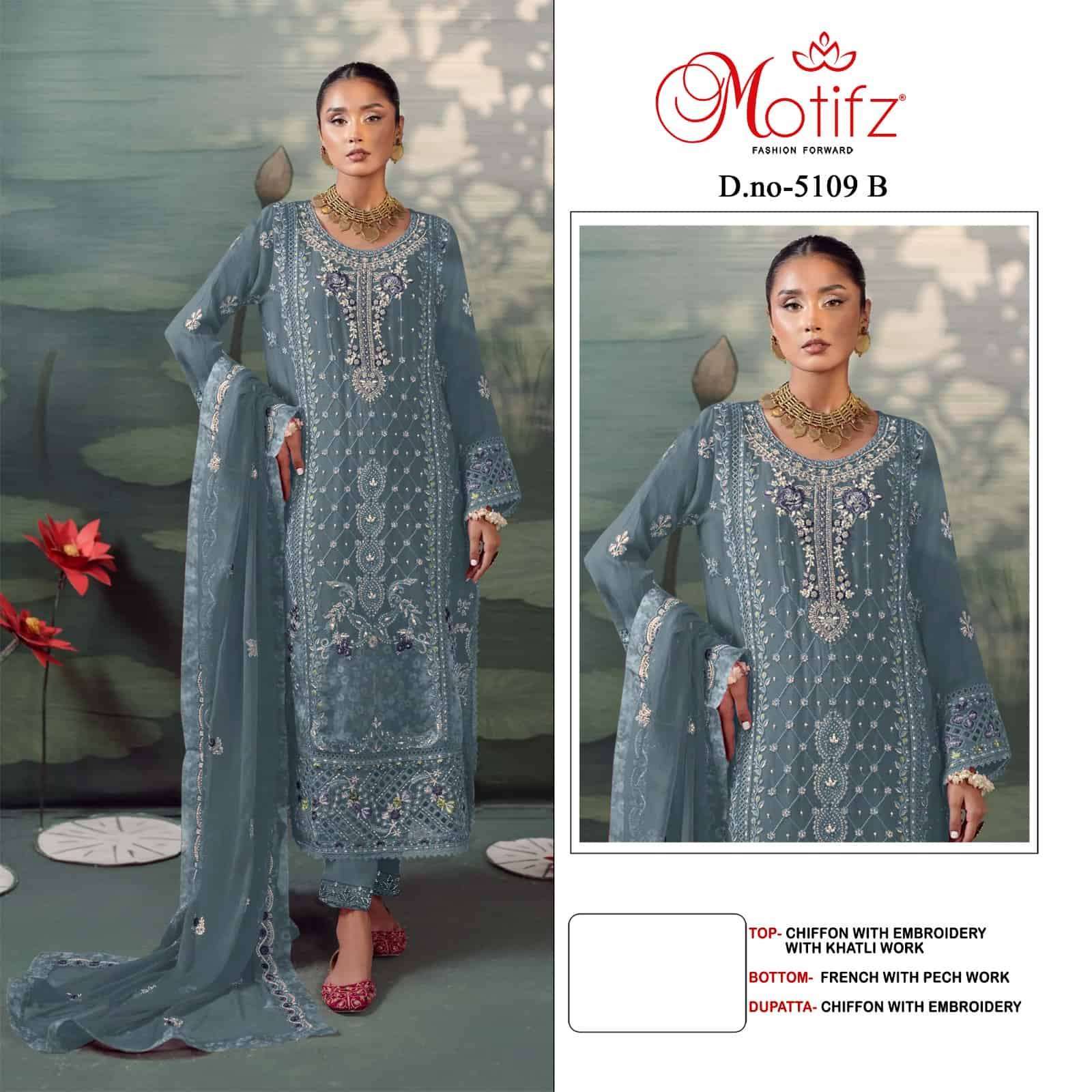 MOTIFZ D 5109 COLORS DESIGNER PAKISTANI CHIFFON SUIT WHOLESALER 