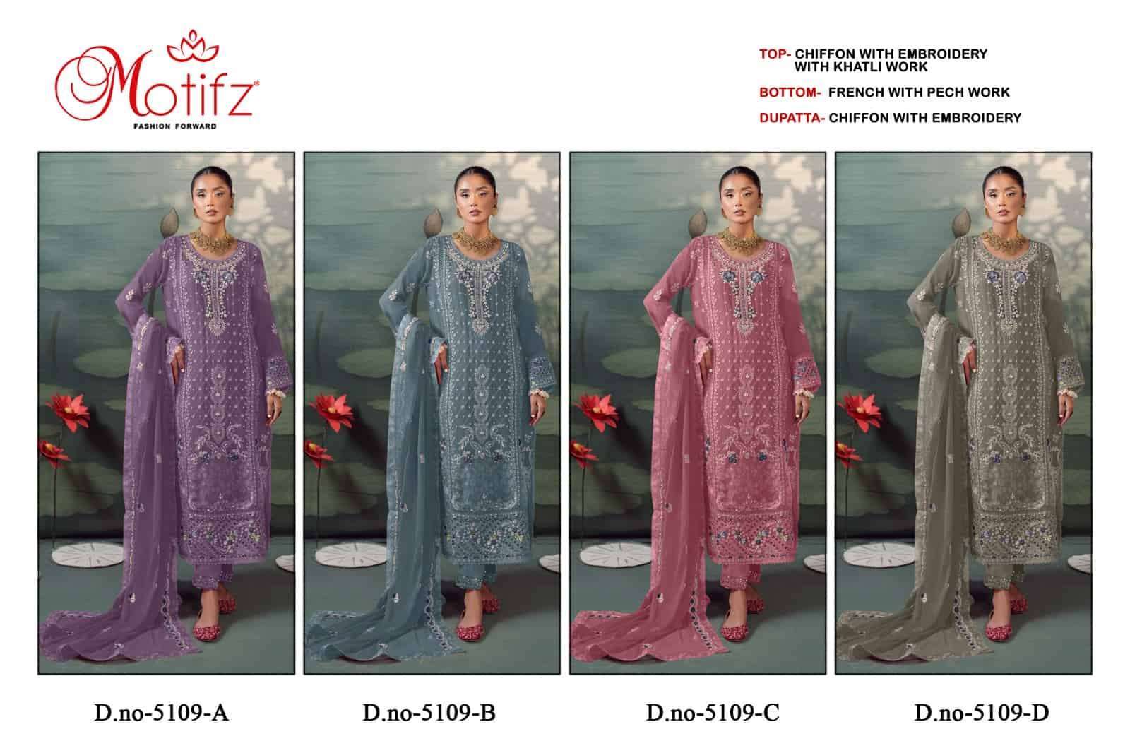 MOTIFZ D 5109 COLORS DESIGNER PAKISTANI CHIFFON SUIT WHOLESALER 