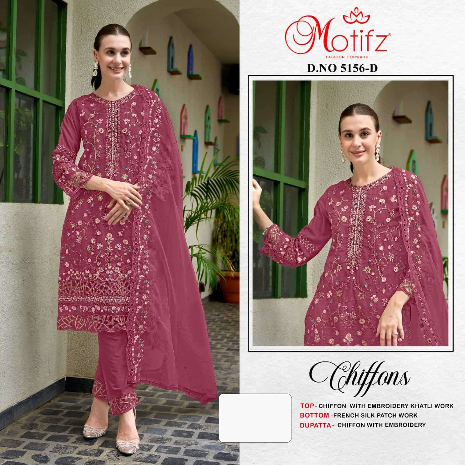MOTIFZ D 5156 COLORS PAKISTANI CHIFFON EMBROIDERY SUIT WHOLESALER 2025