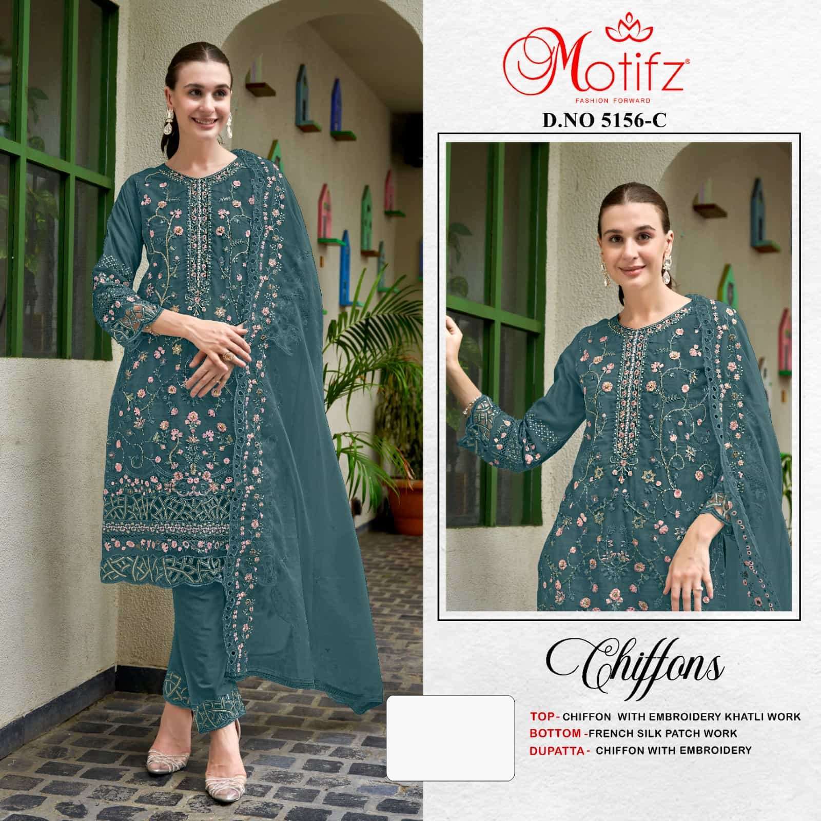 MOTIFZ D 5156 COLORS PAKISTANI CHIFFON EMBROIDERY SUIT WHOLESALER 2025