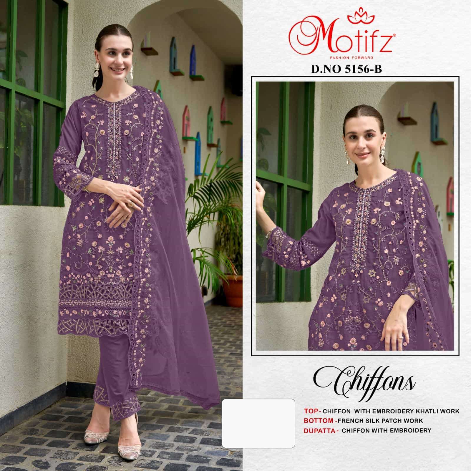 MOTIFZ D 5156 COLORS PAKISTANI CHIFFON EMBROIDERY SUIT WHOLESALER 2025