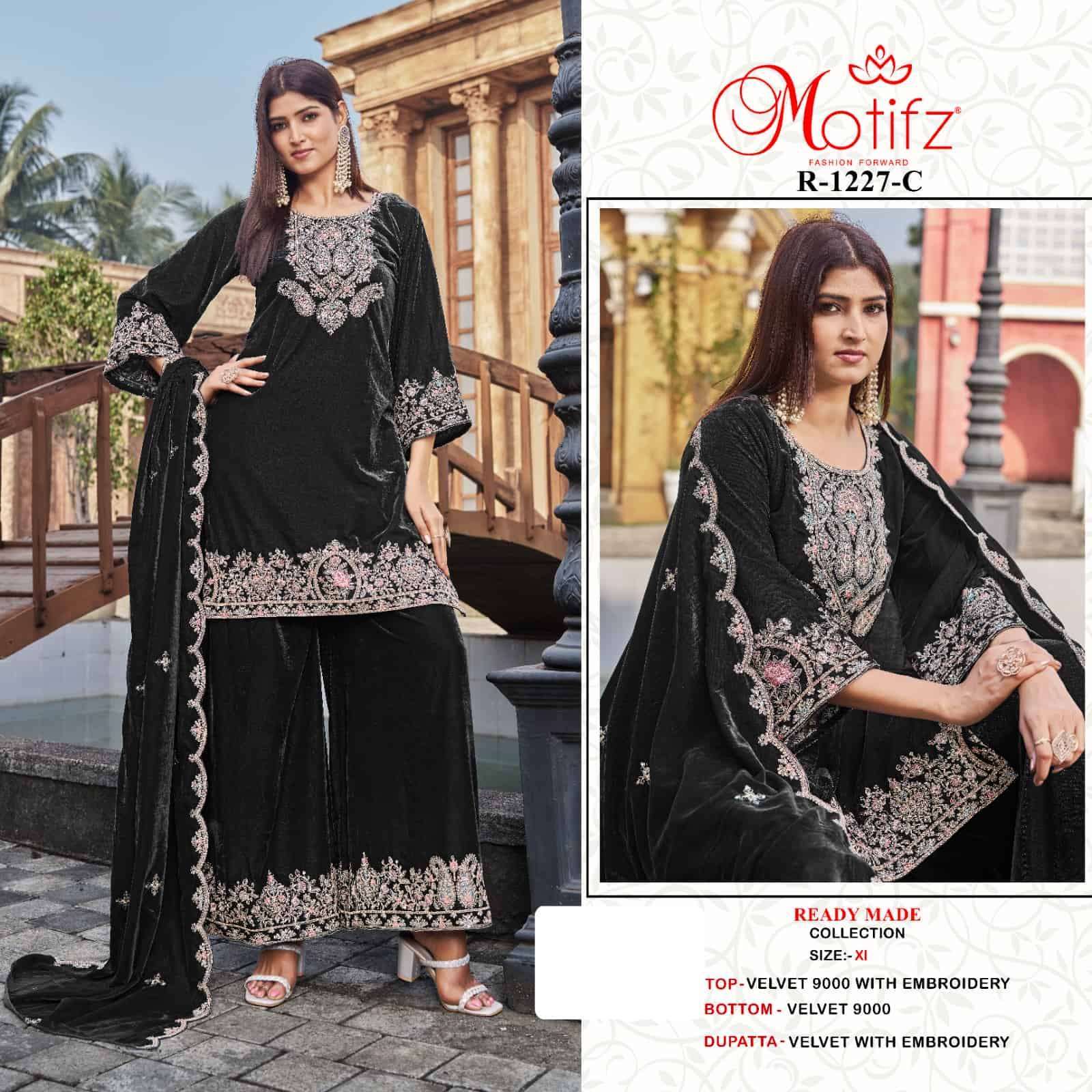 MOTIFZ R 1227 COLORS PAKISTANI VELVET READYMADE SUIT WHOLESALER 
