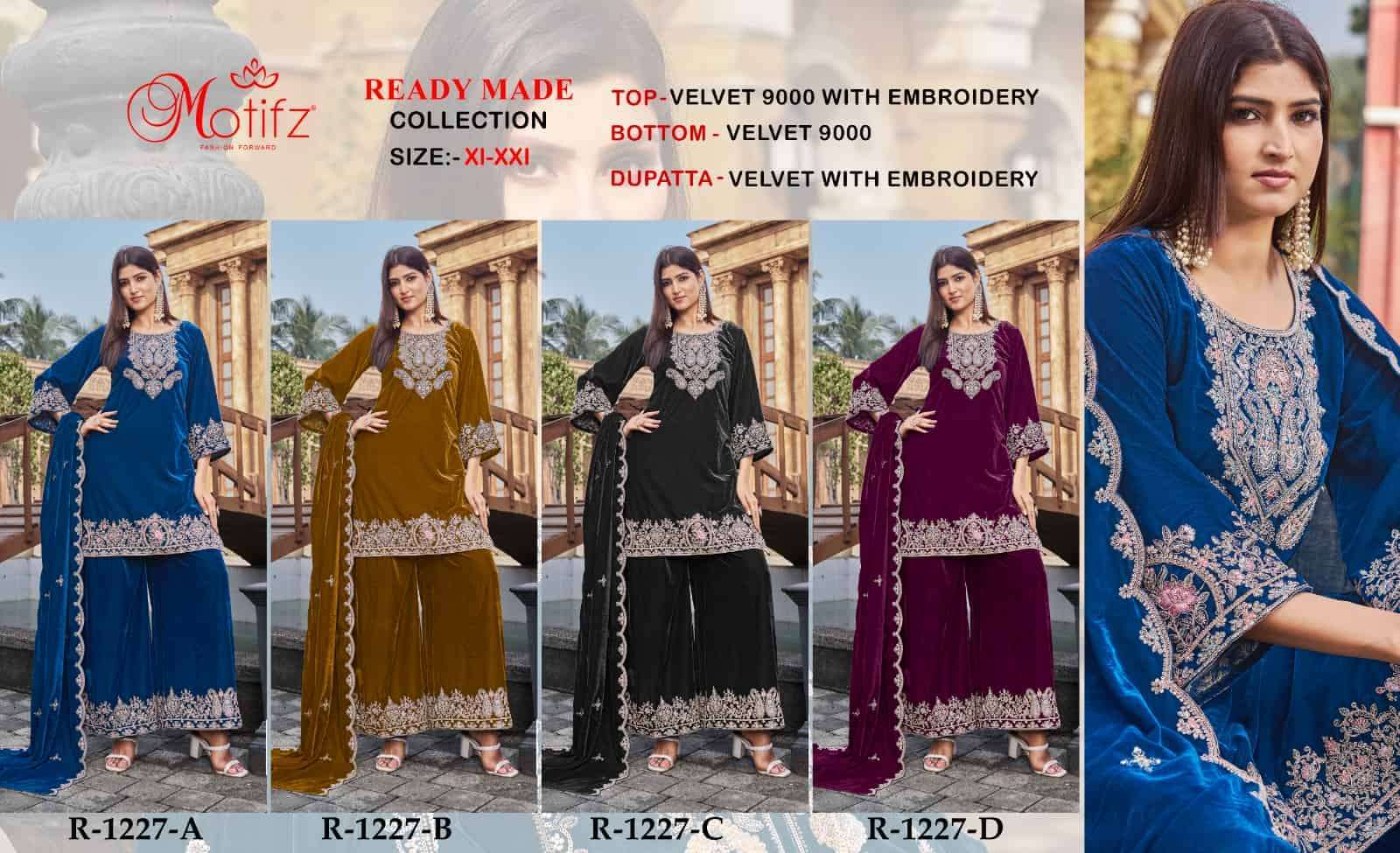 MOTIFZ R 1227 COLORS PAKISTANI VELVET READYMADE SUIT WHOLESALER 