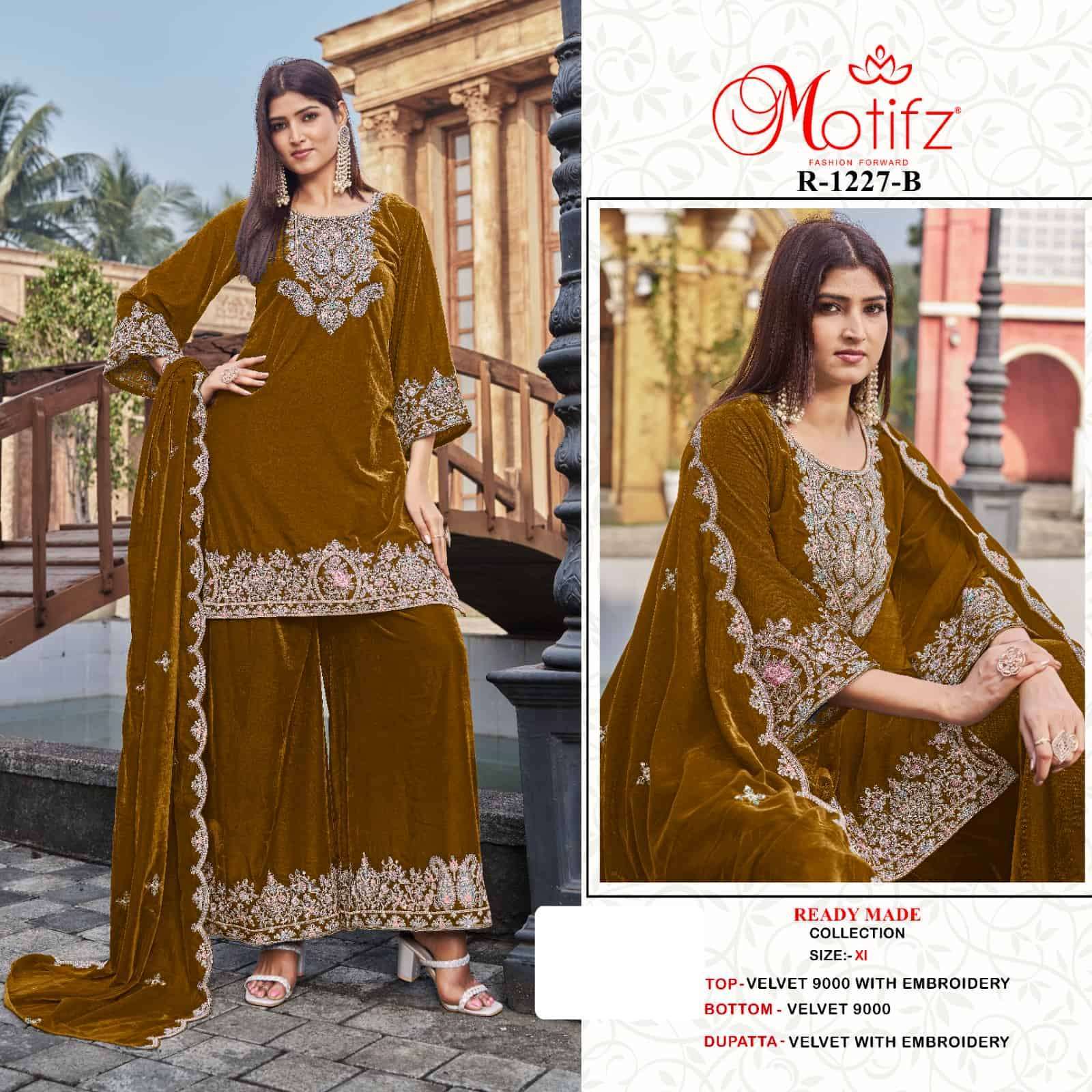 MOTIFZ R 1227 COLORS PAKISTANI VELVET READYMADE SUIT WHOLESALER 
