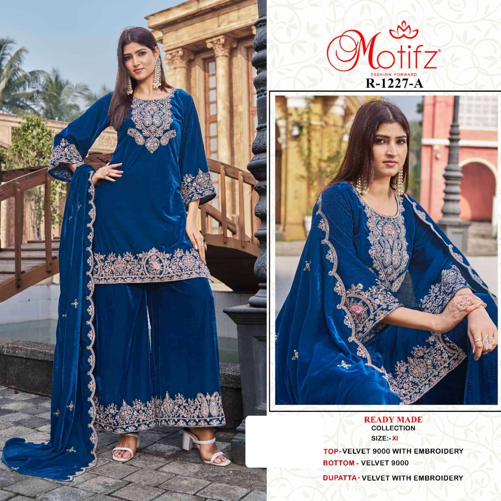 MOTIFZ R 1227 COLORS PAKISTANI VELVET READYMADE SUIT WHOLESALER 