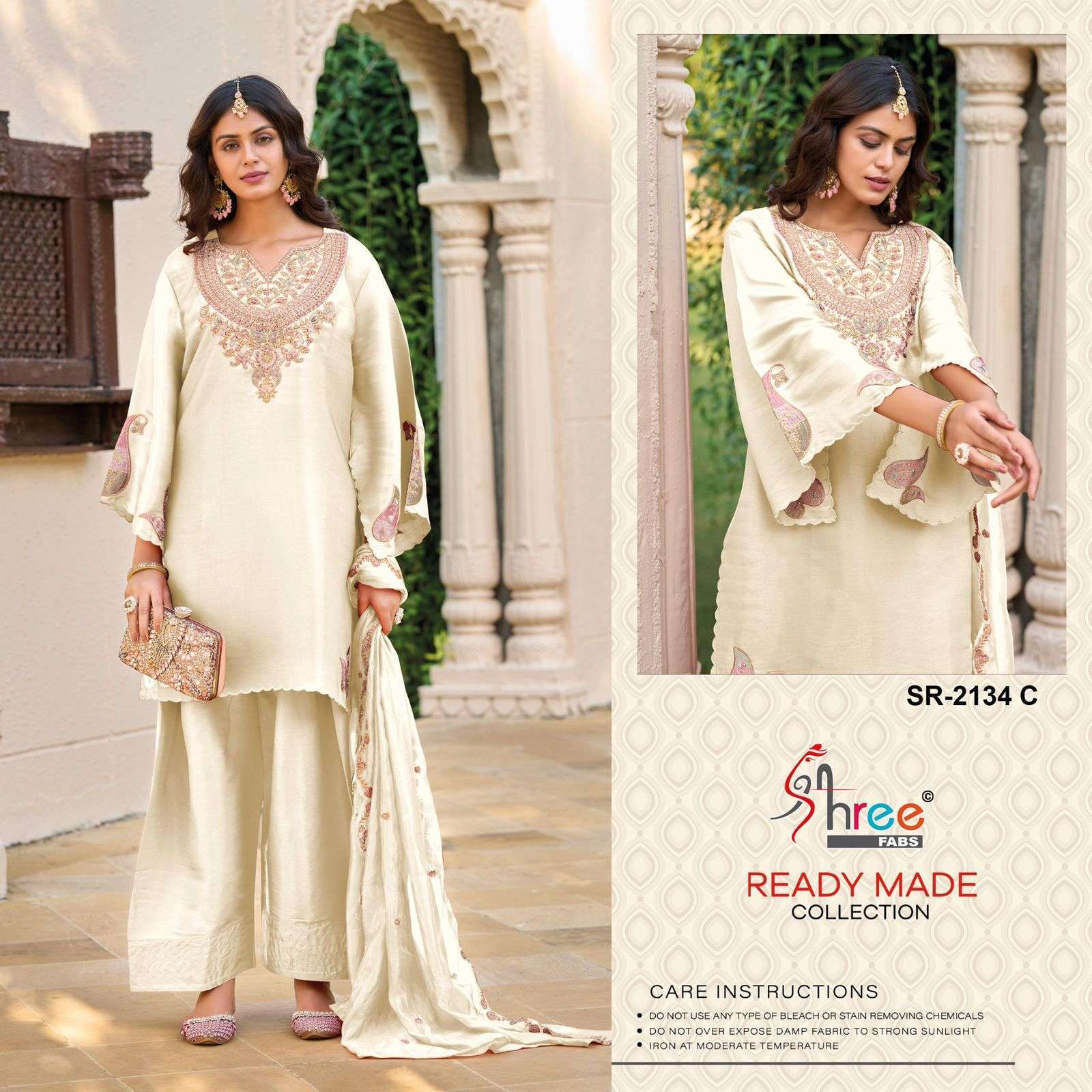 SHREE FAB R 2134 COLORS VISCOSE SATIN HANDWORK READYMADE PAKISTANI SUIT WHOLESALER 