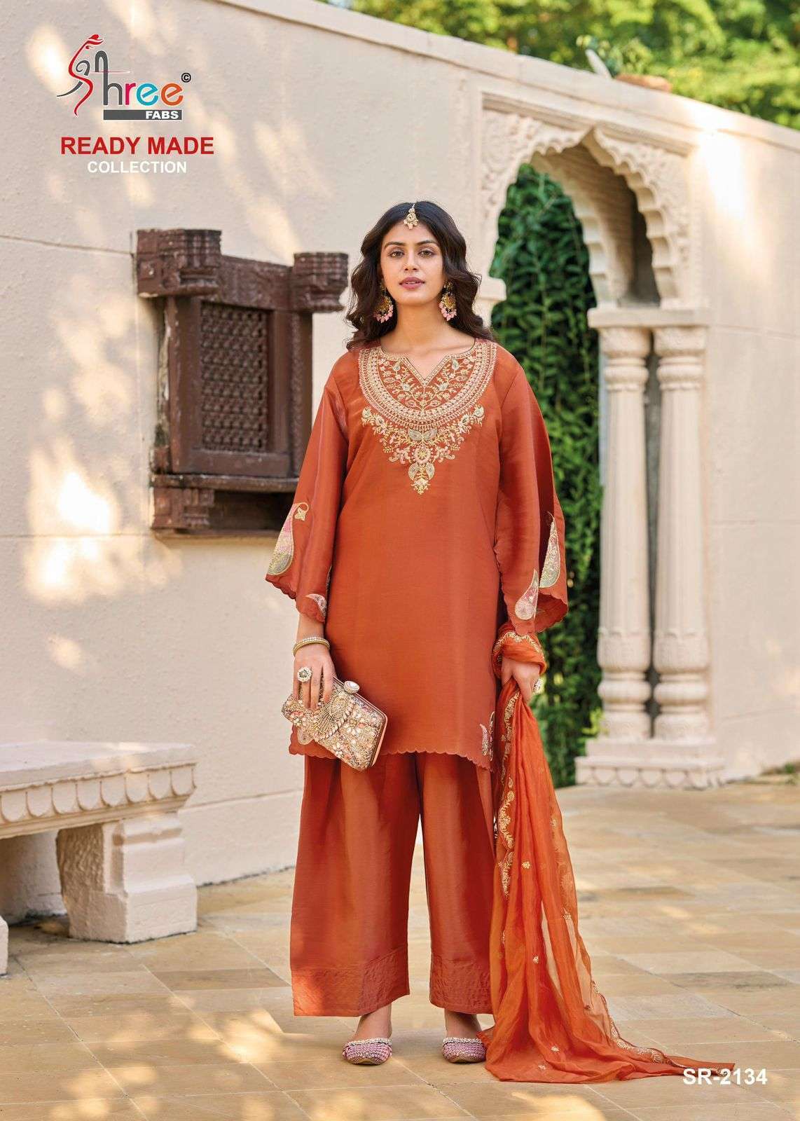 SHREE FAB R 2134 COLORS VISCOSE SATIN HANDWORK READYMADE PAKISTANI SUIT WHOLESALER 