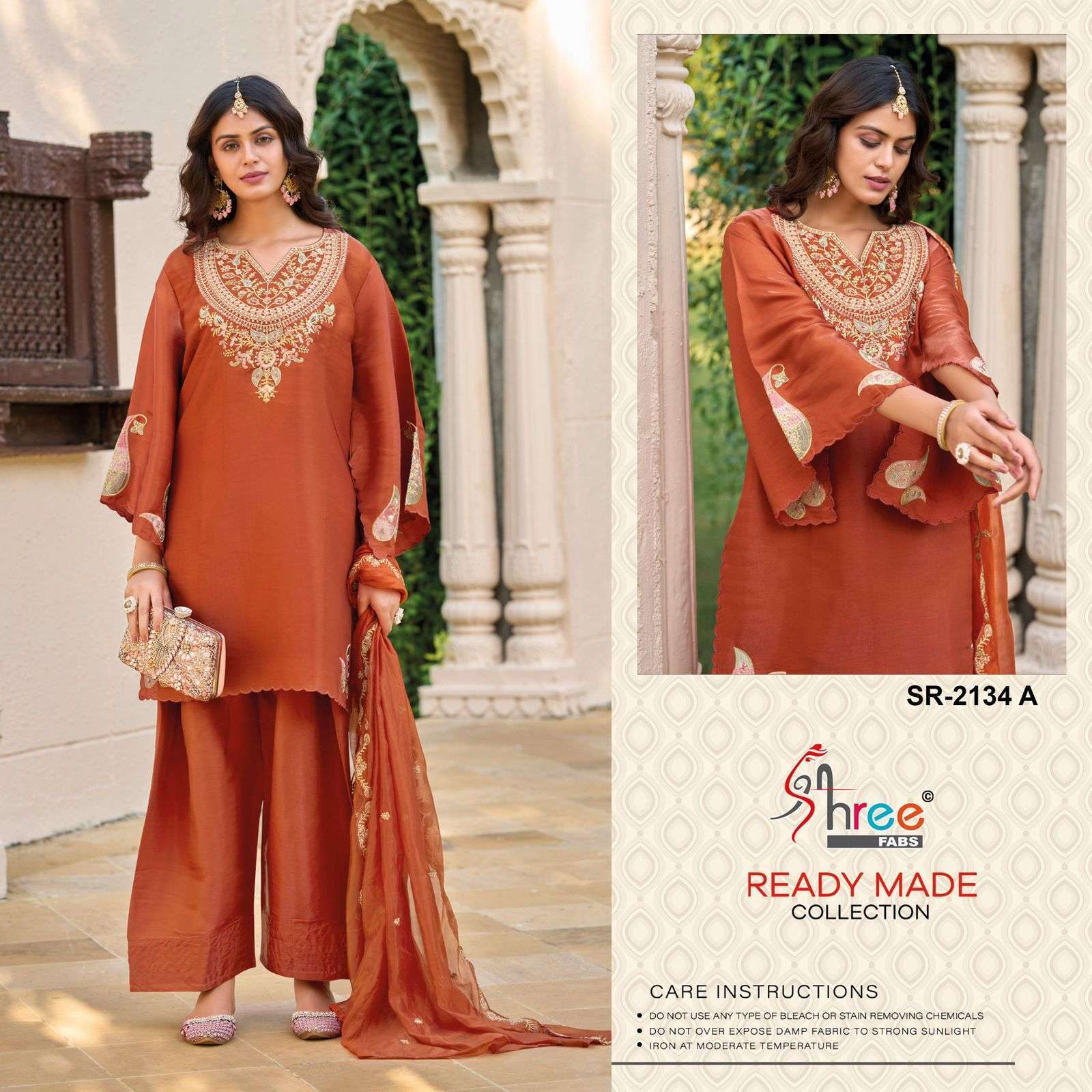 SHREE FAB R 2134 COLORS VISCOSE SATIN HANDWORK READYMADE PAKISTANI SUIT WHOLESALER 