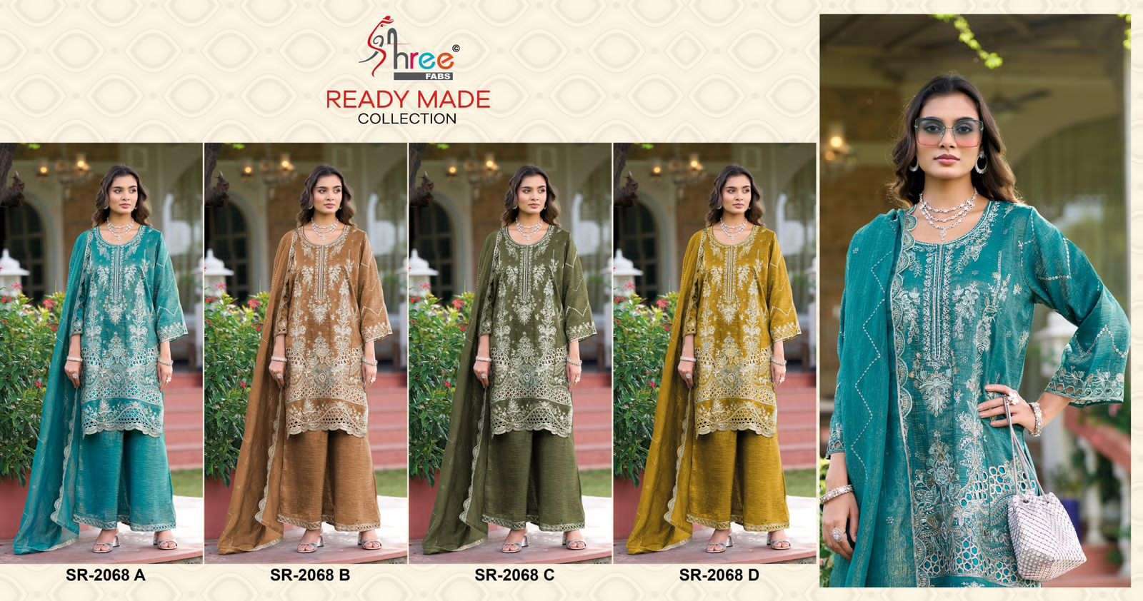 SHREE FAB SR 2068 COLORS DESIGNER PAKISTANI PALAZZO SUIT WHOLESALER 