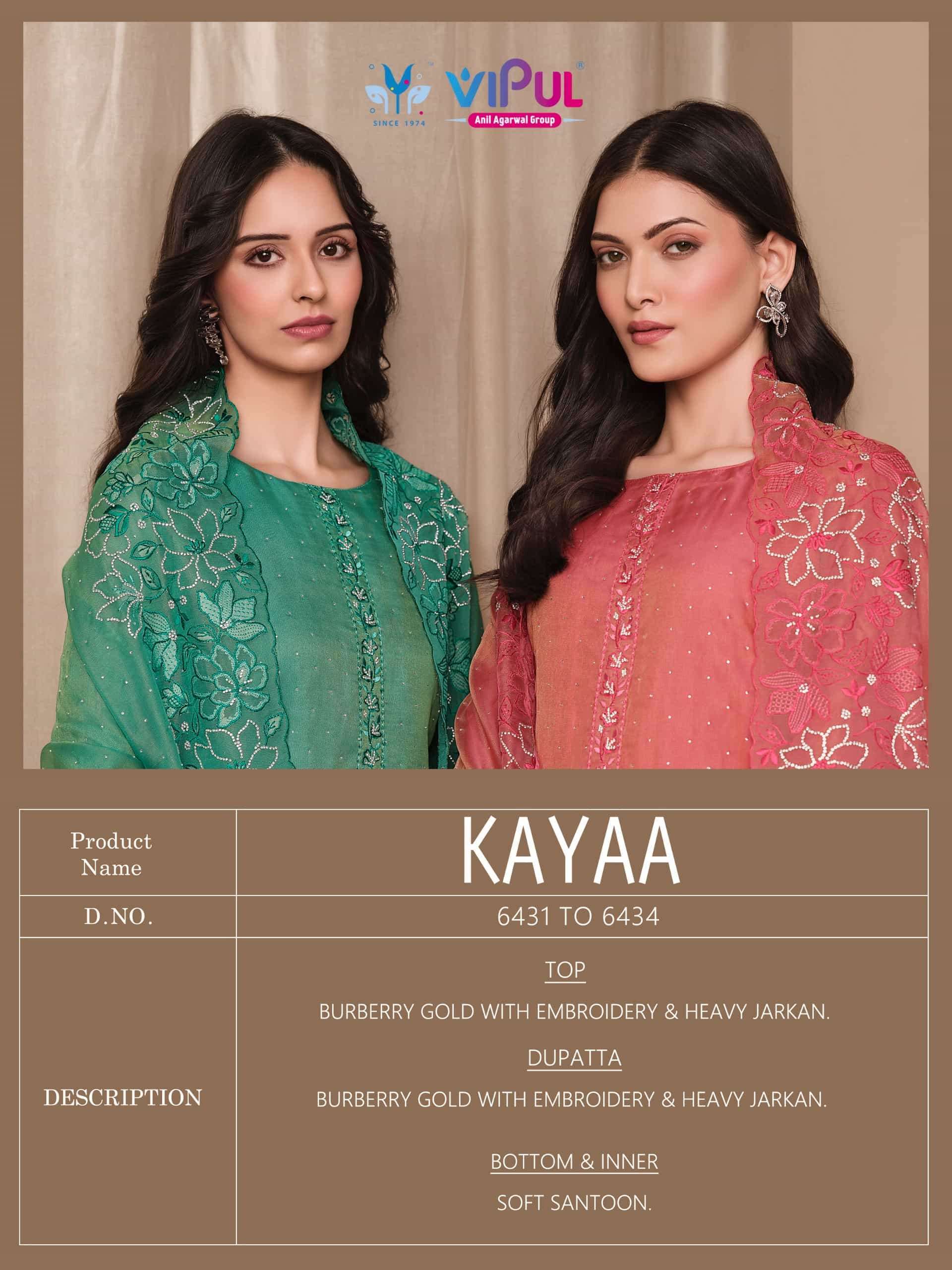VIPUL FASHION KAYAA PARTYWEAR STYLE DESIGNER SUIT CATALOGUE BEST RATE 2025