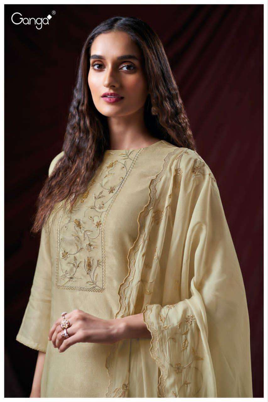 GANGA FASHION LATEST CATALOGUE HESPER 3794 DESIGNER PURE BEMBERG SILK SUIT WHOLESALER 