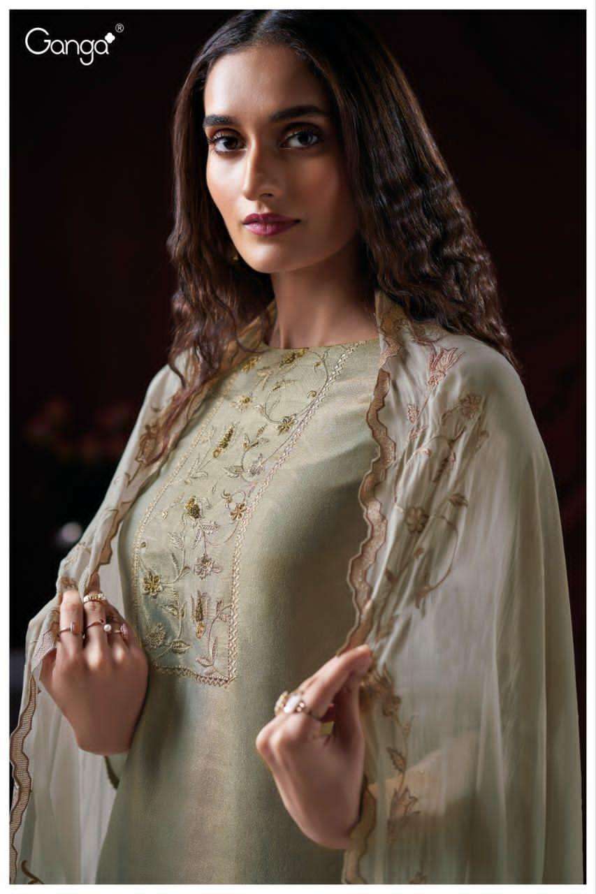 GANGA FASHION LATEST CATALOGUE HESPER 3794 DESIGNER PURE BEMBERG SILK SUIT WHOLESALER 