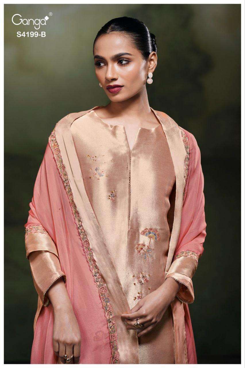 GANGA SAVYA 4199 COLORS BEMBERG SILK JACQUARD SUIT WHOLESALER BEST RATE 