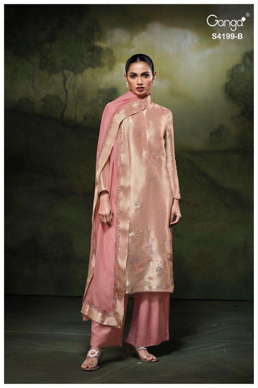 GANGA SAVYA 4199 COLORS BEMBERG SILK JACQUARD SUIT WHOLESALER BEST RATE 
