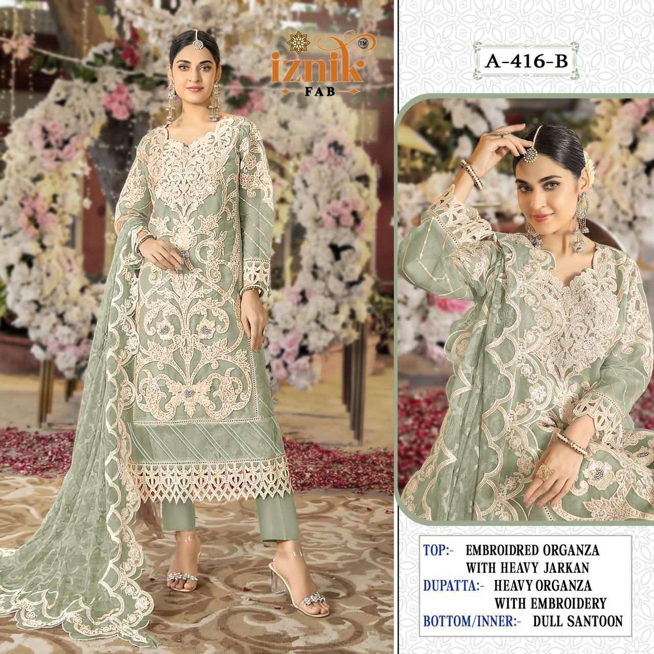 IZNIK FAB A 416 COLORS PAKISTANI DESIGNER SUIT WHOLESALER BEST RATE 