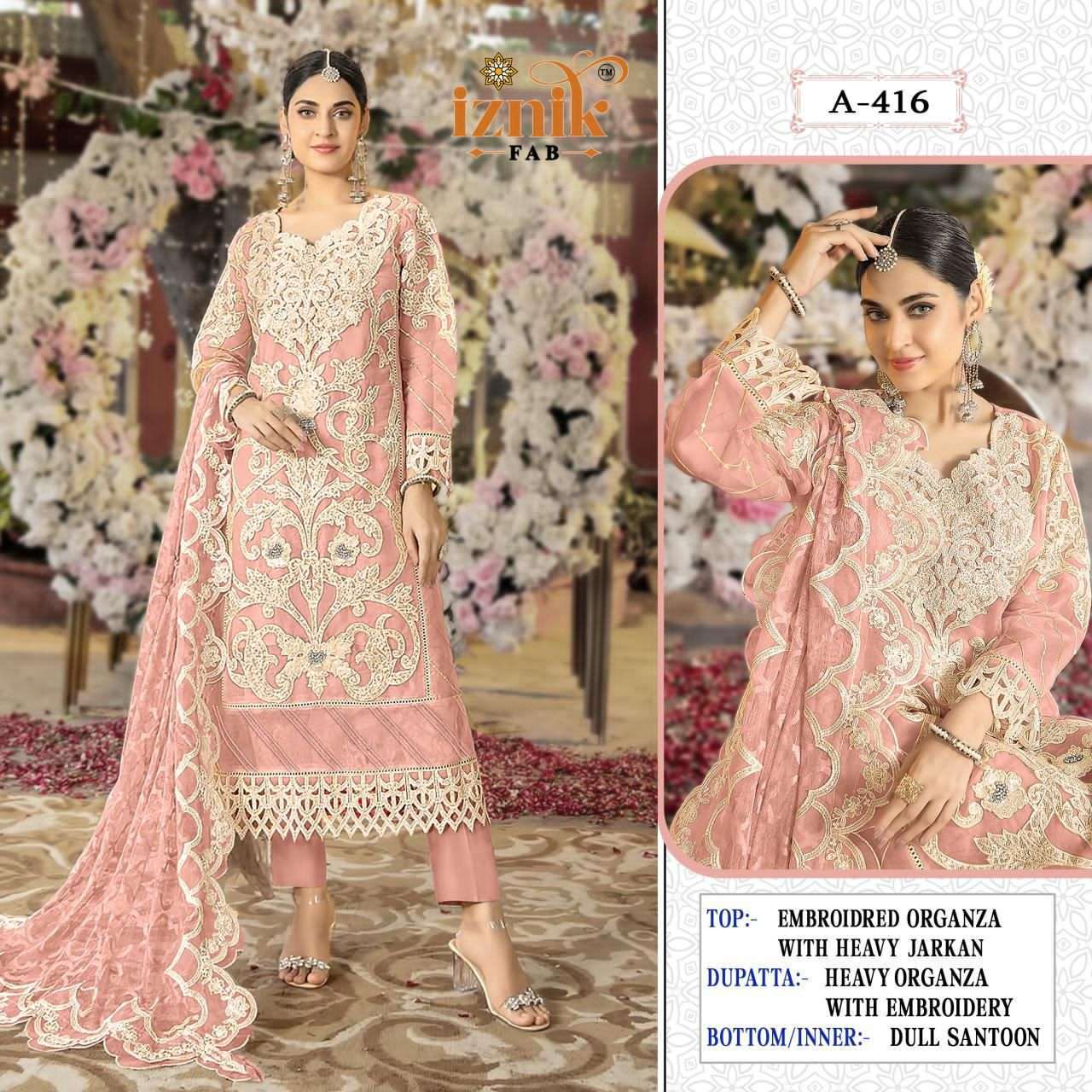 IZNIK FAB A 416 COLORS PAKISTANI DESIGNER SUIT WHOLESALER BEST RATE 