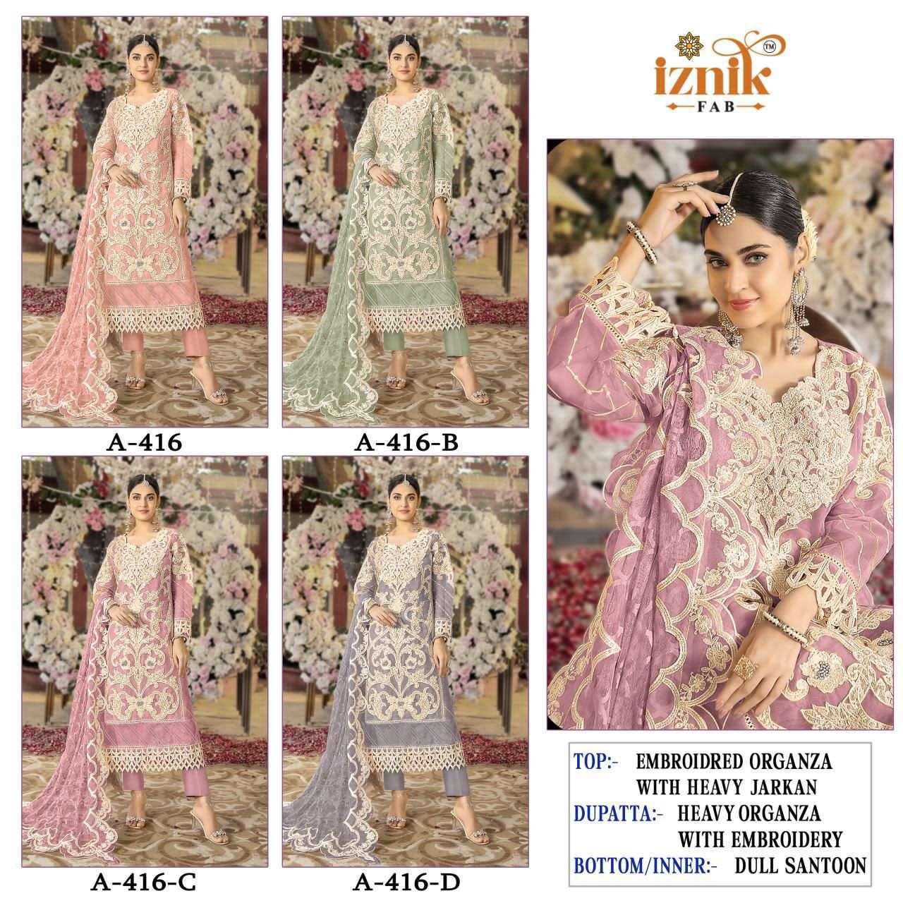 IZNIK FAB A 416 COLORS PAKISTANI DESIGNER SUIT WHOLESALER BEST RATE 
