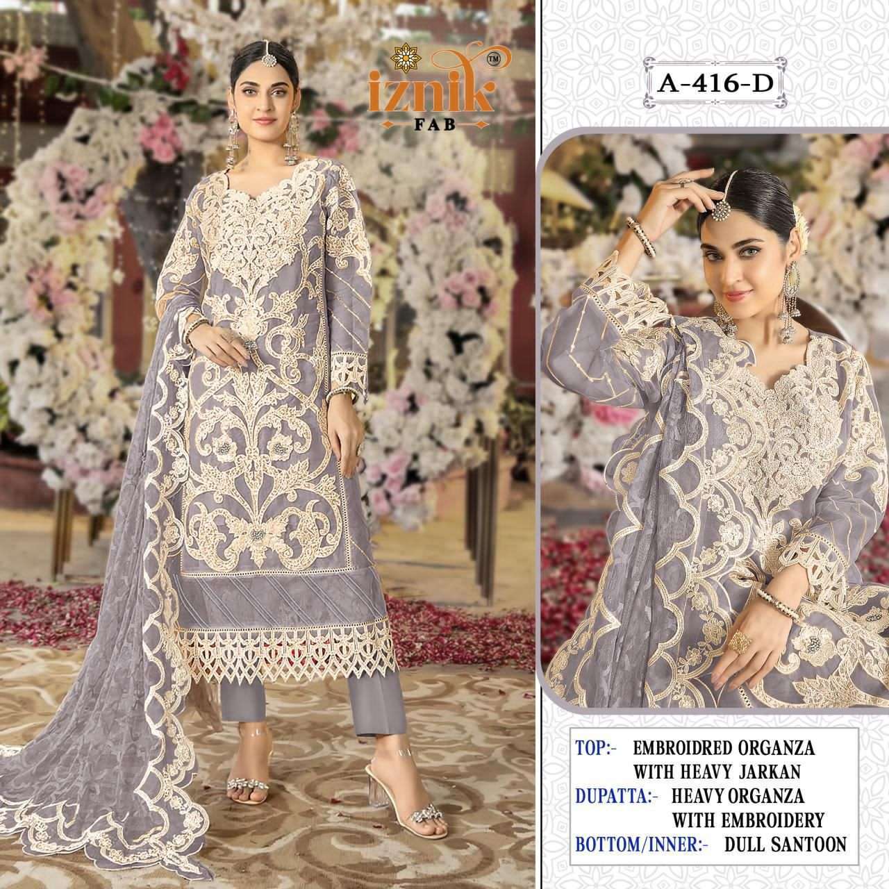 IZNIK FAB A 416 COLORS PAKISTANI DESIGNER SUIT WHOLESALER BEST RATE 