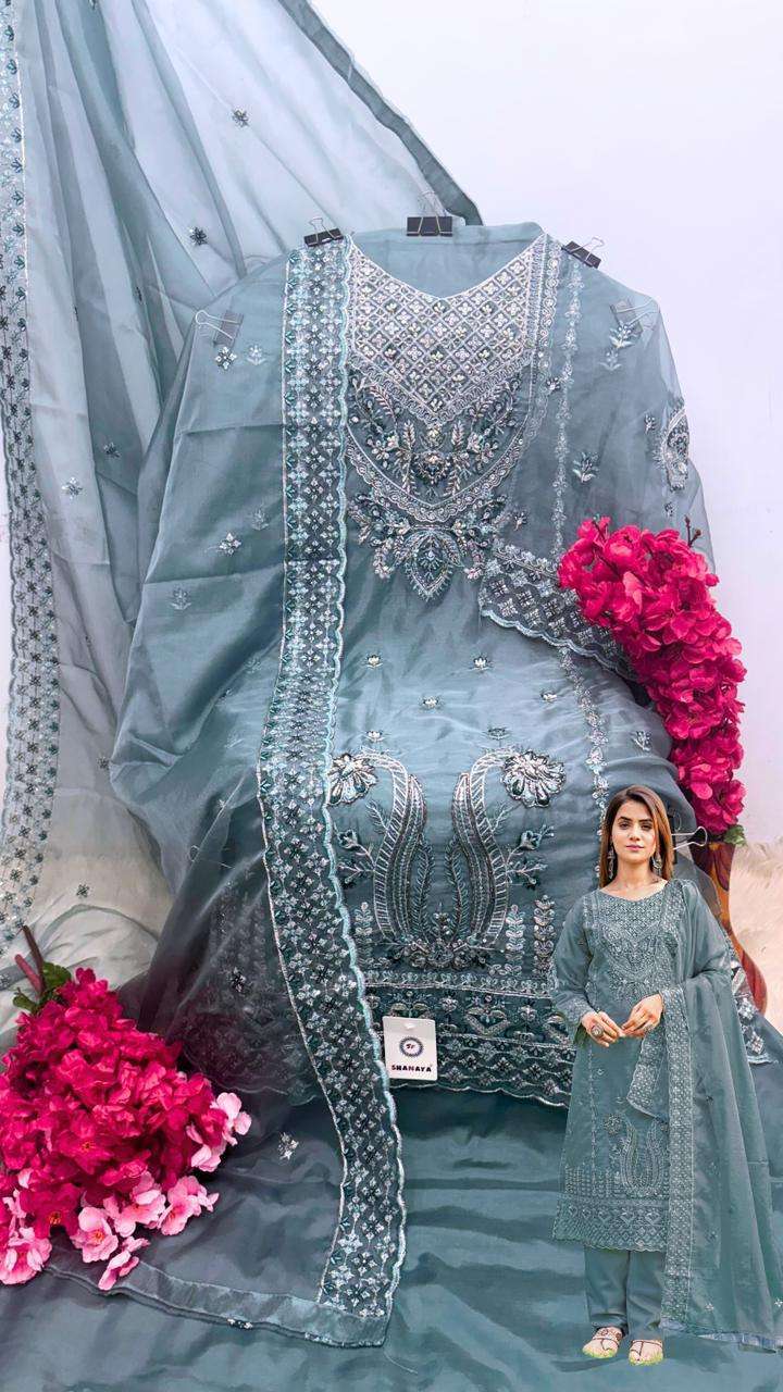SHANAYA S 224 COLORS PAKISTANI DESIGNER ORGANZA SUIT WHOLESALER IN SURAT 