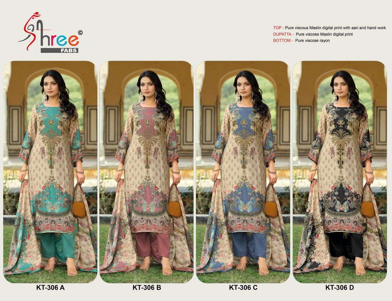 SHREE FAB KT 306 COLORS PAKISTANI MUSLIN LADIES SUIT WHOLESALER 